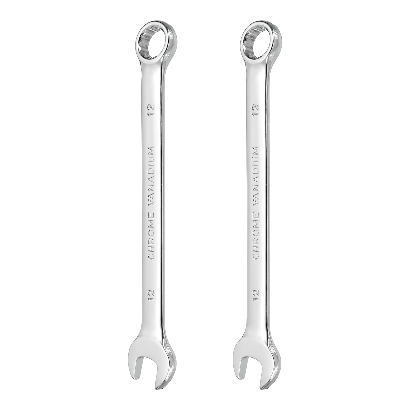 sourcing map 2Pcs Combination Wrench 12mm Metric 12-Point Box and Open End CR-V Steel Double Ended Spanner Tool for Automotive Pipe Furniture Machinery DIY Repair, Silver White