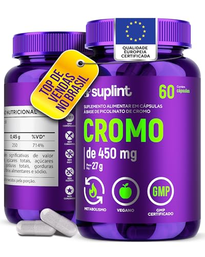 Picolinato de Cromo 450 MG para Gerenciamento de Peso | Suporte ao Metabolismo de Açúcar no Sangue | Suplemento Mineral Vegano, Não OGM | 60 Cápsulas