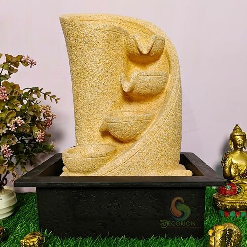 Image of Decorative Table Top Water Fountain for Home Decor /Office /Indoor & Outdoor /Garden /Puja Room /Vaastu with Multicolor LED Light and Adjustable Water Pump (Yellow-D-016)