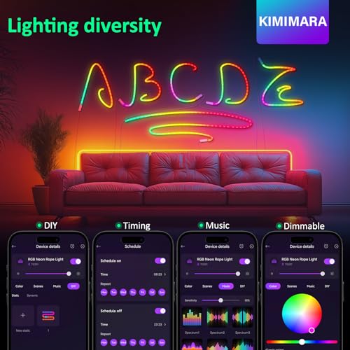 Neon LED Strip 3 m – RGB Neon LED Streifen mit App-Steuerung, Musik-Sync & DIY-Lichteffekten, Flexibles Lichtband für Wohnzimmer, Schlafzimmer, Wand- & Gaming-Deko, Gaming Zubehör