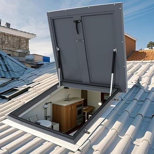 Tragaluz de ventilación para ático con trampilla de acero resistente gris 2