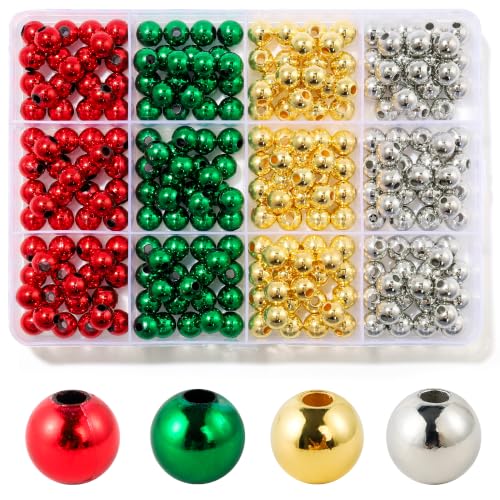 264pcs 8mm Round Spacer Beads Gold Silver Red & Green Small Gold Beads for Jewelry Making DIY Bracelets Necklaces Earrings Gold Spacer Beads for Bracelets Christmas Holiday Colors