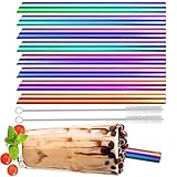 Bubble Tea Pailles en acier inoxydable 8 Pailles de couleur réutilisables Boba avec 2 brosses de nettoyage et 1 sac en coton