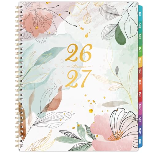 Planner 2026-2027 - Academic Planner 2026-2027, July 2026 - June 2027, 9" x 11", Weekly and Monthly Planner, Calendar Planner 2026-27, Colorful Tabs, Back Pocket, Perfect Daily Organizer - Floral