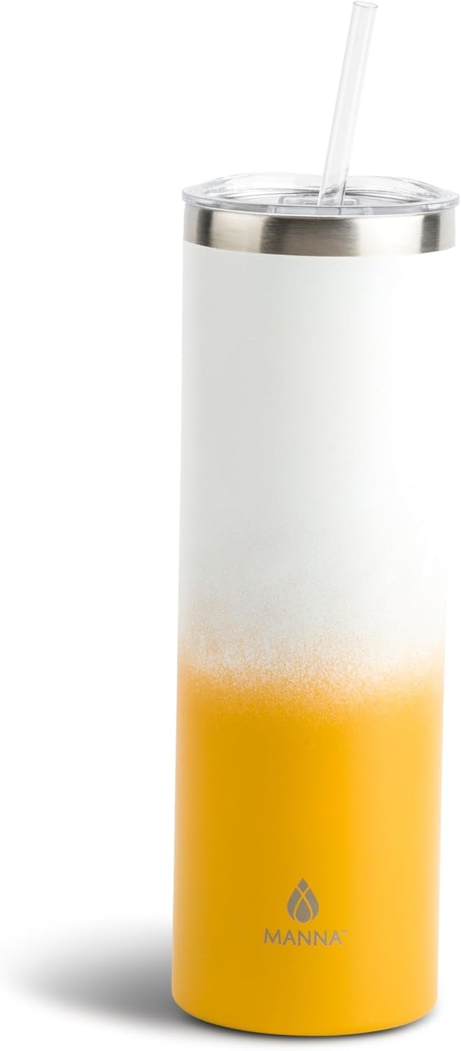Manna Skinny Double-wall Insulated Stainless Steel Tumbler with Splash-proof 2-in-1 Lid and Reusable Tritan Straw - 30 Oz - Orange Ombre