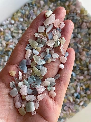 Image of GAF TREASURES 2 oz Lot Natural Semi Tumbled Morganite Gemstone Chips, Morganite Crushed Mini Crystals, Undrilled Crystal Chips (Morganite)