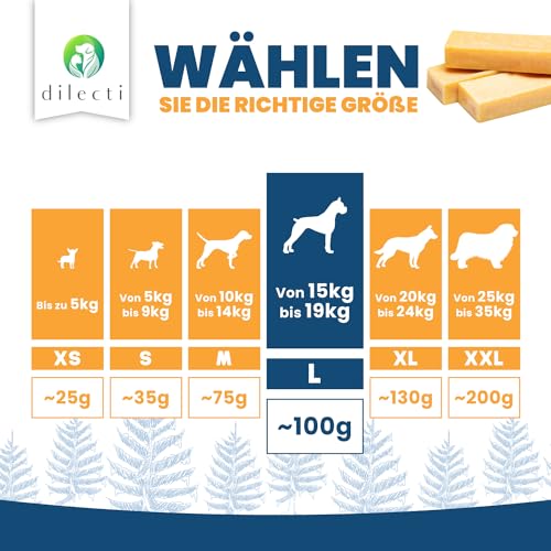 Dilecti Natürliche Käse Kauknochen für Hunde - Sehr Schmackhafte, Harte und Haltbare Natürliche Kauknochen Werden Ihren Hund für Eine Weile Beschäftigen. (Größe L, 3er-Pack)