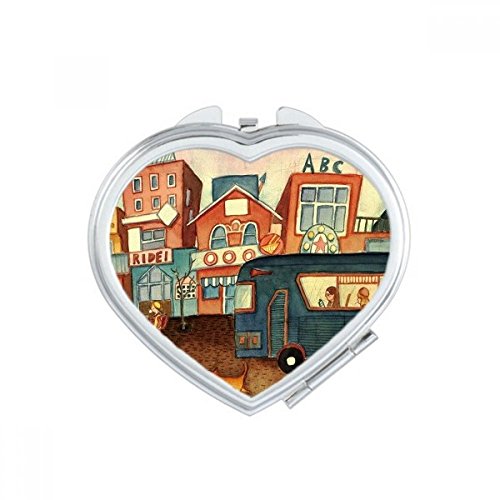 Miroir de maquillage compact aquarelle chat bus et coeur multicolore - 2