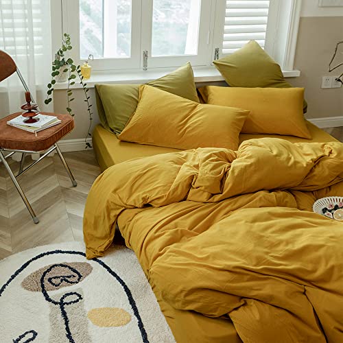 Image of VM VOUGEMARKET Yellow Duvet Cover Sets King,Jersey Knit Cotton Gold Bedding Set (1 Duvet Cover + 2 Pillow Shams),Simple Luxury Down Comforter Cover with Zipper Closure-King,Gold