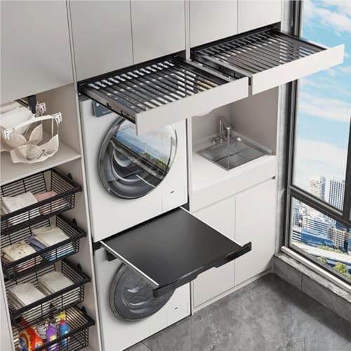 Pull-Out Laundry Drying Rack with Sliding Rail, Hidden Pants Organizer, Space-Saving Clothes Rack for Balcony, Closet & Laundry Room - Essential Laundry Accessories