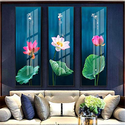 Toile Poésie Paysage Lotus et Libellule - Art Mural Vertical Géant 70x210cm Sans Cadre