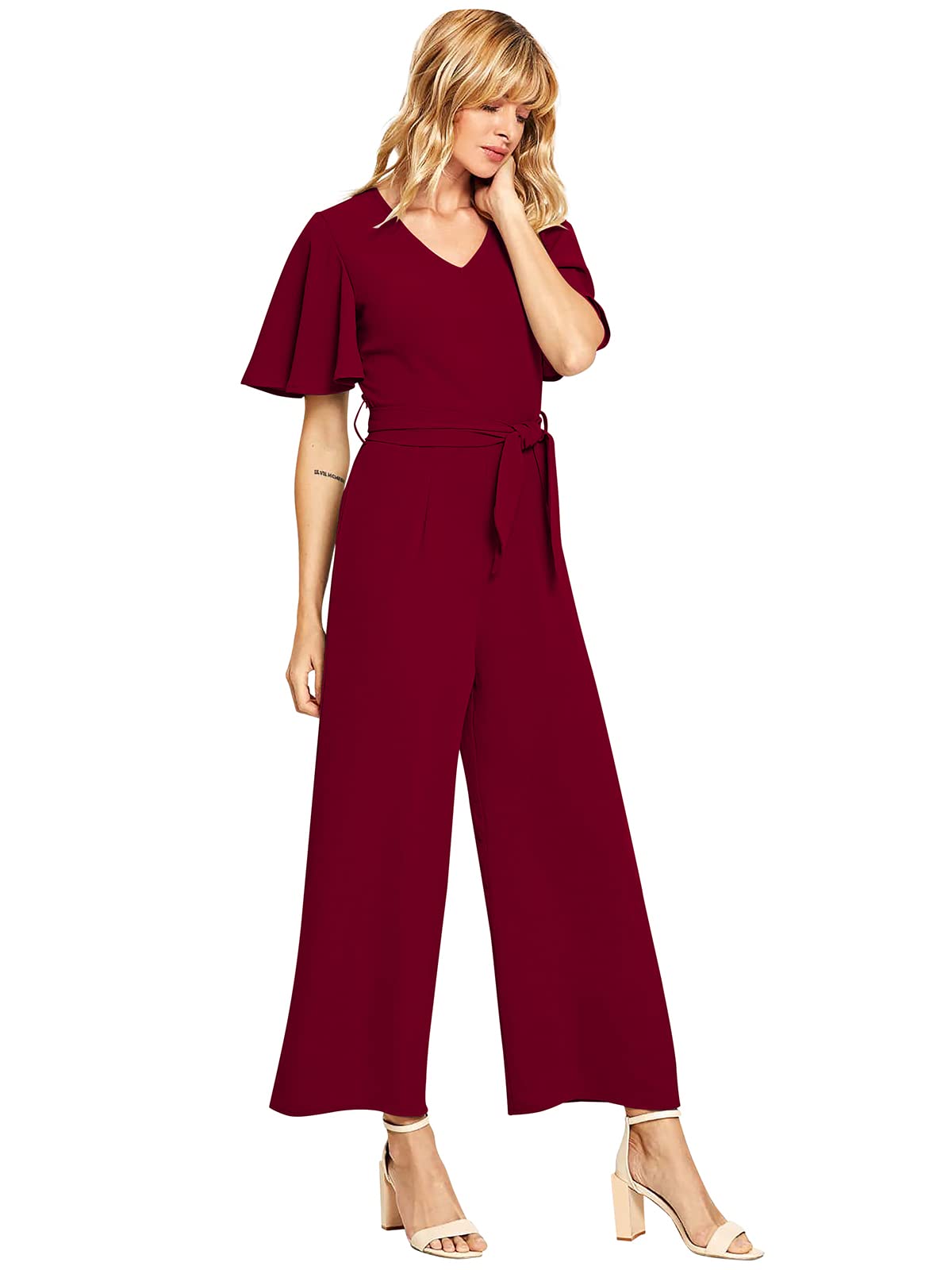 KULIA® Mono para Mujer Vestido Indio Manga Corta con Cuello En V Trajes De Mujer Top Étnico Ropa De Bollywood Trabajo Formal Ropa De Oficina Mono De Pierna Recta Vestido De Peto
