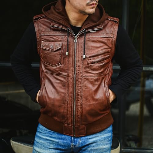 Jild Hooded 2.0 Leather Jacket Men - Genuine Lambskin Leather Bomber Jacket with Removable Hood for Mens Fashion4