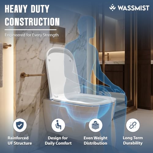 Image of WASSMIST Toilet Seat Cover Set | Premium UF QQ Hinged Toilet Seat Cover with One Touch Quick Release | Soft Close Anti-Bacterial Commode Seat Cover