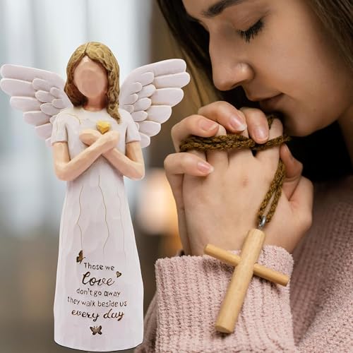 Figura de ángel de resina pintada 12.95 cm crema miniatura 6