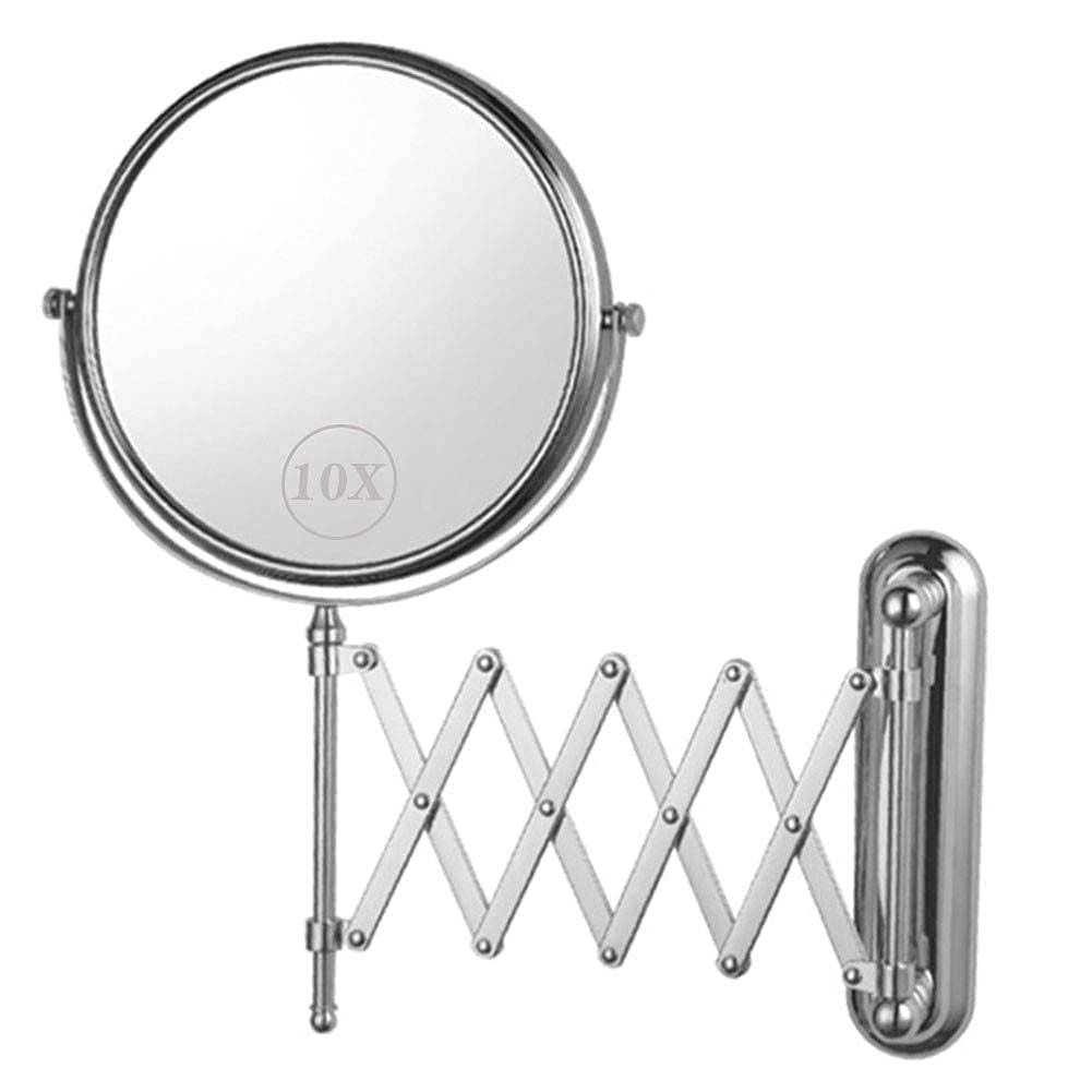 Miroir de maquillage mural grossissant 10x rond et extensible pour salle de bain