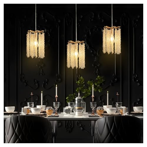 Lustre en cristal de luxe et métal doré, lot de 3 suspensions élégantes pour salon raffiné
