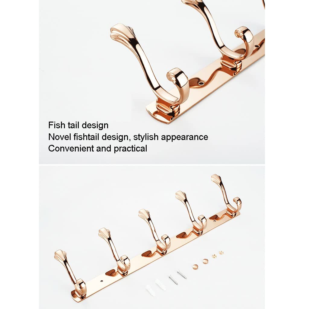 Kleiderhaken Wandgarderobe, Edelstahl Kleiderhakenschiene for Mantel, Hut, Handtuch, Roben, multifunktionaler Kleiderhaken Badezimmer (Color : Rose Gold, Size : 6 Hooks)