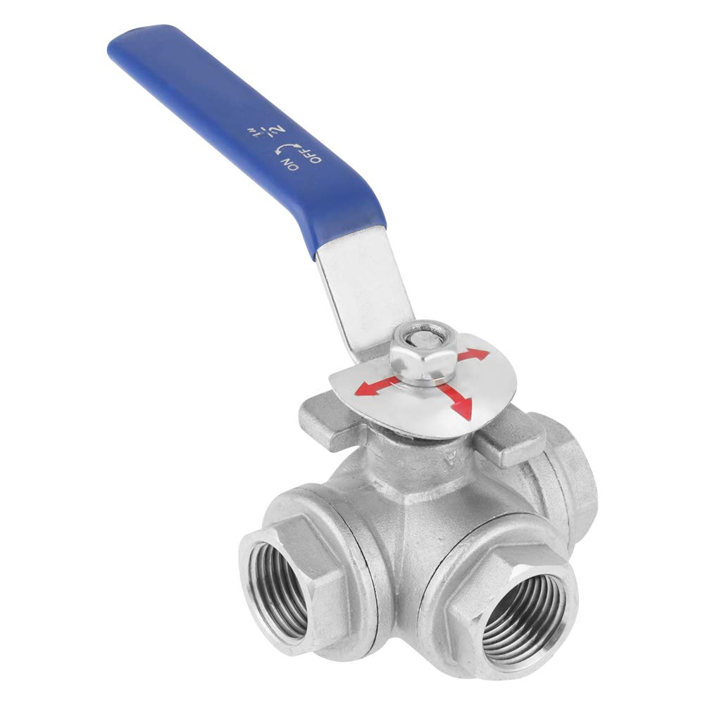 Valvola a Sfera a Tre Vie in Acciaio Inox, Filetto Femmina DN15 / 1/2 Pollice della Valvola a Sfera del Tubo con Maniglia di Bloccaggio per Acqua, Petrolio e Gas