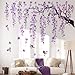 Lilac Wall Decoration Large Cherry Blossom Tree Wall Stickers, 4 Sheets Spring Purple Flower Bird Wall Decals Peel and Stick Wall Murals Decor for Living Room Bedroom (Purple, 11.8 * 35.4inch)