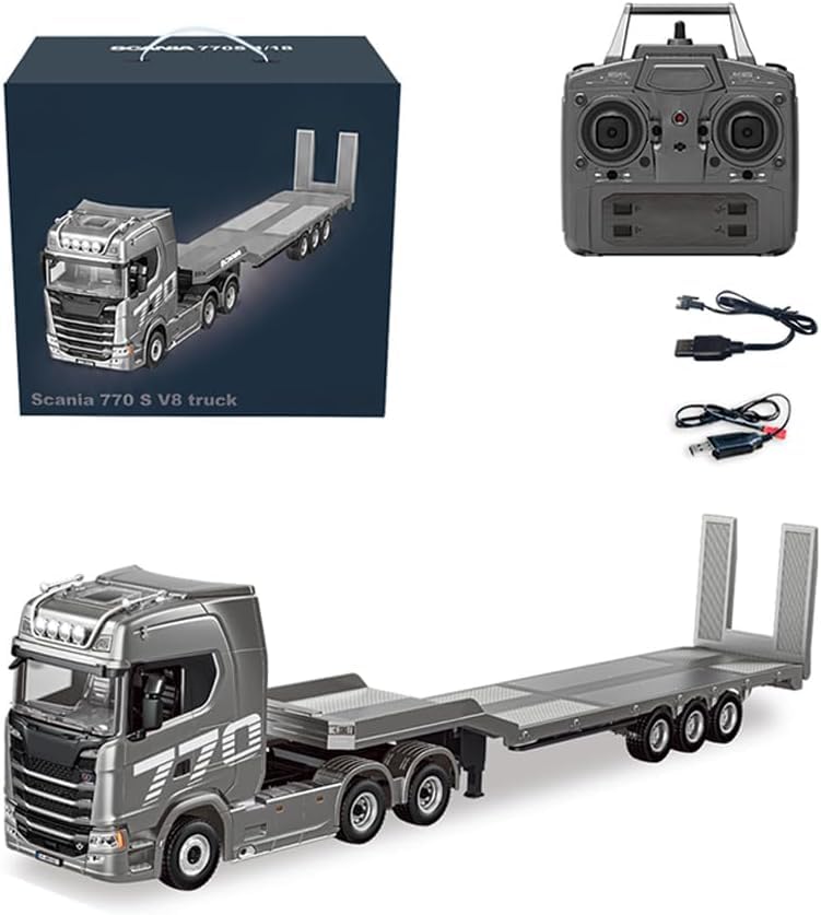 BuildCubes 1501 770S V8 1/18 RC Semi Truck and Trailer, 2.4G RWD 6x4 Heavy Duty Tractor Truck, Remote Control Semi-truck with Lights, Gift -RTR