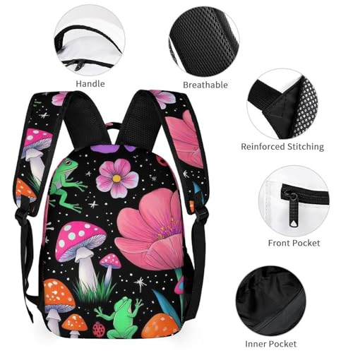Backpack with Lunch Box & Cosmetic Bag Set Beautiful Magical Flowers Goth Moon Mushrooms Frogs Bookbag Daypack Set Backpack with Lunch Bag Storage Bags3