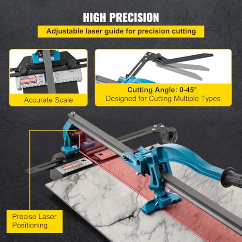 Image of VEVOR Manual Tile Cutter, 24 inch, Porcelain Ceramic Tile Cutter with Tungsten Carbide Cutting Wheel, Infrared Positioning, Anti-Skid Feet, Durable Rails for professional installers or beginners