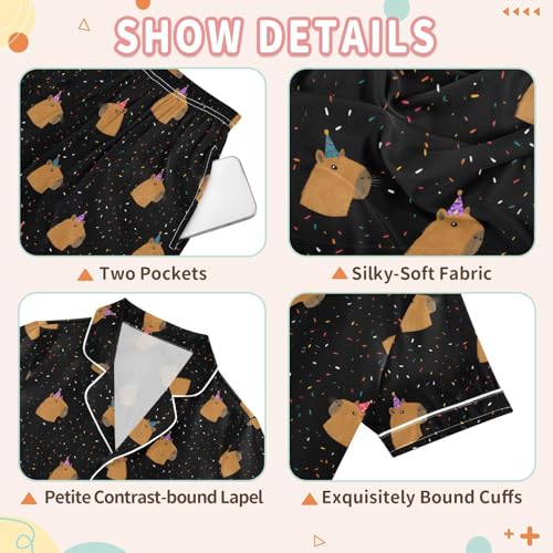 Satin Loungewear 2 Piece Animals Pajamas Sets Pjs Short Sleeve Summer Sleepwear3