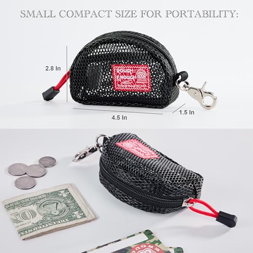 Rough Enough Small Coin Purse Pouch Change Card Holder with Zipper Clip on Buckle for Men Women Black Mesh4