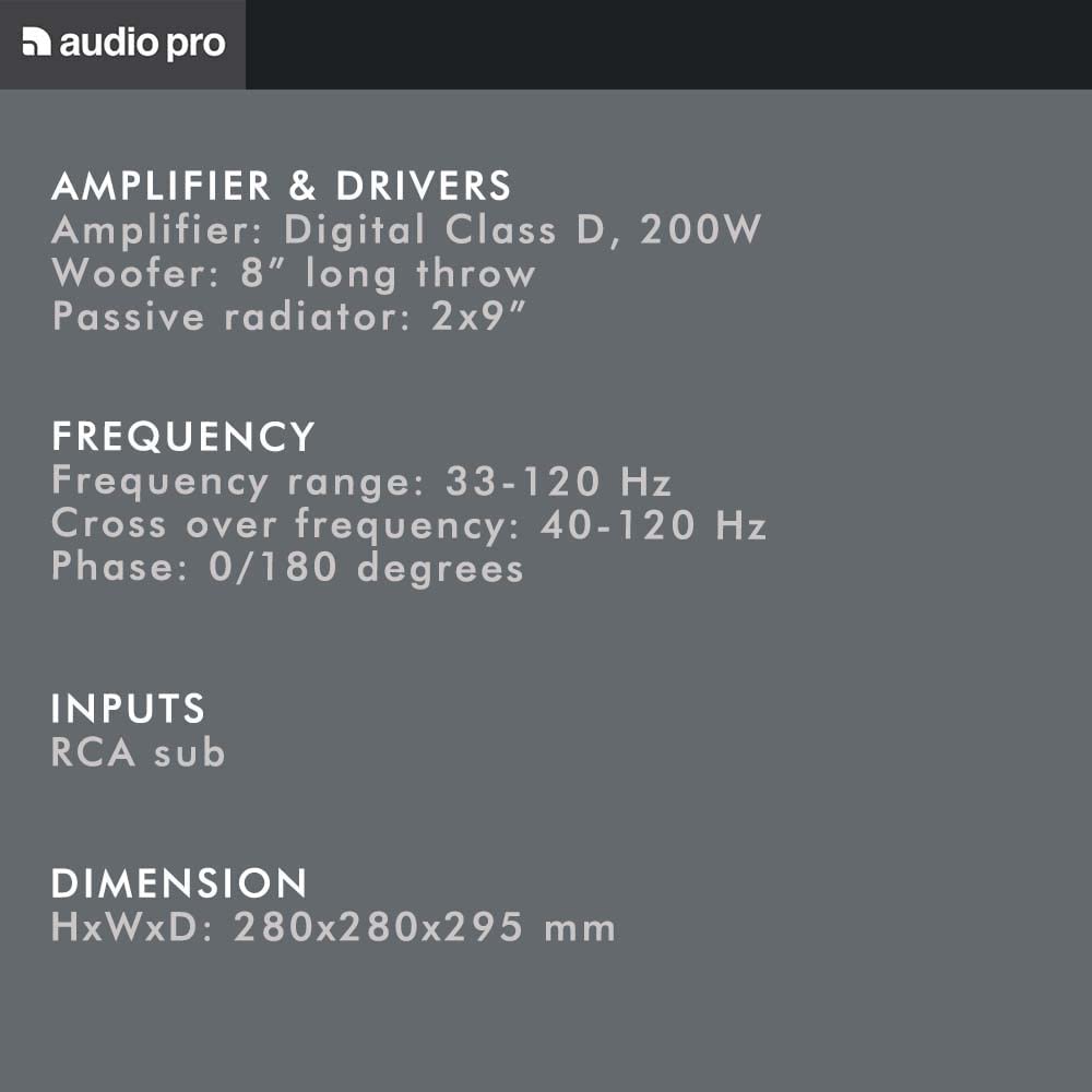 Audio Pro Subwoofer Bass Reflex Con Cavo - Immergiti nei Suoni più Profondi dei tuoi Film e Canzoni Preferite - Streaming Audio, TV - Wi-Fi - Amplificatore Digitale Classe D - 200W SW-10 - Nero