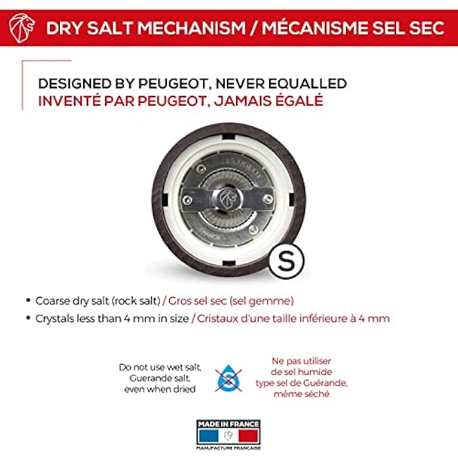 Peugeot Paris u'Select Manual Salt Mill - Adjustable Grinder - Beechwood, Chocolate