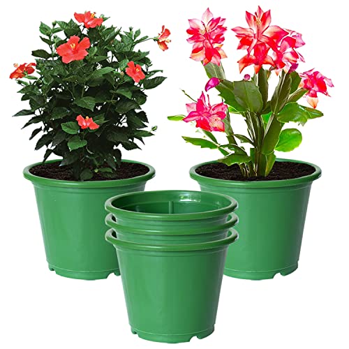 Image of Kuber Industries Durable Plastic Flower Pot|Gamla with Drain Holes for Indoor Home Decor & Outdoor Balcony,Garden,6 inchx5 inch,Pack of 5 (Green)