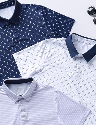 Image of 3-Pack Men's Performance Dry Fit Tech Golf Polo Shirts with Chest Pocket, Short Sleeve Active T Shirts