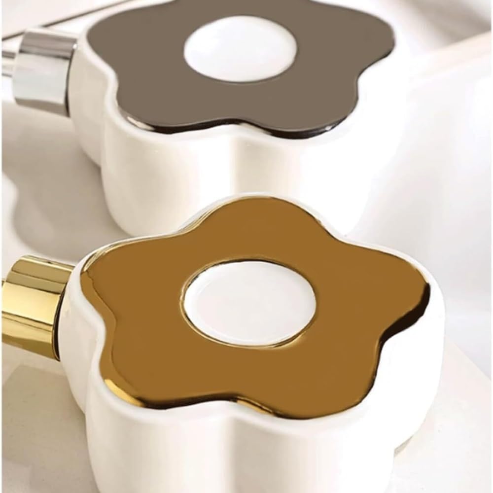 Dozownik mydła łazienkowego Dozownik do mydła w płynie do rąk i naczyń w kształcie kwiatka, ceramiczny, 350 ml, do kuchni i łazienki, do użytku komercyjnego Dozowniki łazienkowe(Silver)