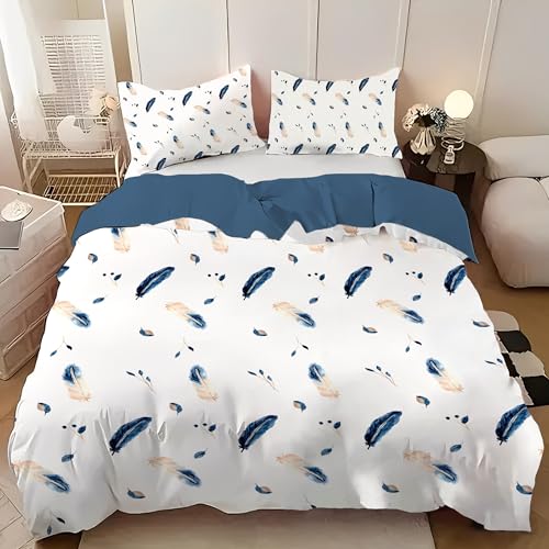 KXHHYB Parure de lit attrape-rêves - Motif plumes - En microfibre douce et agréable - 3 pièces (doublure intérieure grise) - Housse de couette 135 x 200 +...