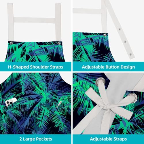 Lot de 2 tabliers de cuisine motif palmier tropical avec broches