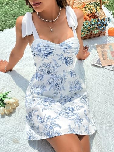 Floerns Women's Floral Print Sundress Tie Shoulder Sleeveless Boho Mini Dress3