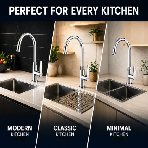 Image of Tap Swan Neck with 360 Degree Rotation, Single Lever Kitchen Sink Faucet, Flexible Gooseneck Water Tap, Chrome Finish, Mixer Tap for Kitchen Sink | Modern Design Taps | Wash Basin Tap | Pillar Tap