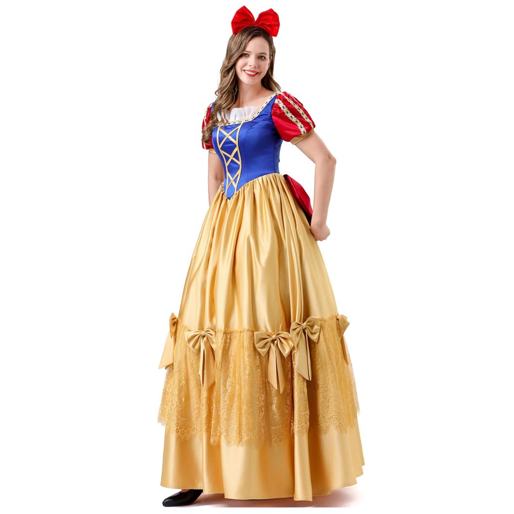Kostium Królewny Śnieżki dla dorosłych kobiet strój księżniczki z bajki idealny na cosplay karnawał i Halloween