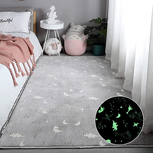 Image of Eanpet Large Playroom Rug for Kids Glow in The Dark Dino Area Rugs for Boys Girls Toddlers Bedroom Decorative 5x7 Grey Play Mat for Babies 1-3 Years