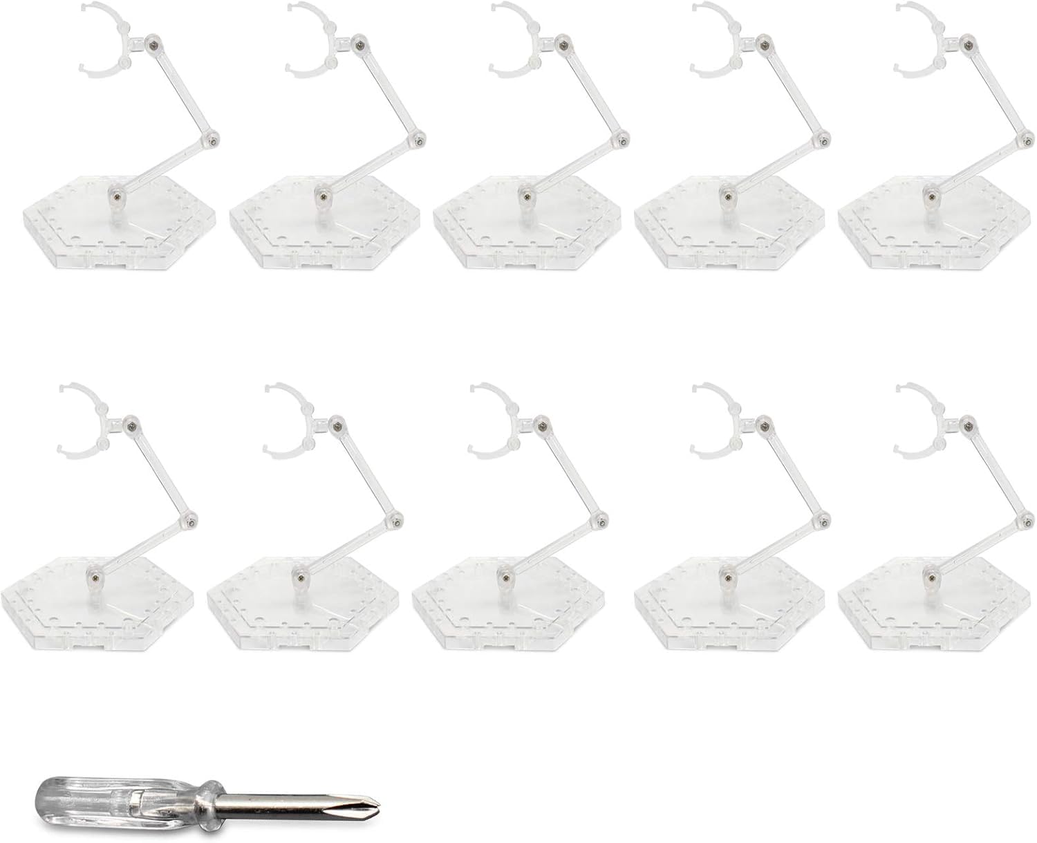 Modchase Transparent Action Figure Stand - Flexible Stand With Hexagonal Base, Suitable For 1/144 Hg Rg Sd Shf 1/100 Mg Gundam Figures (10 Pcs)