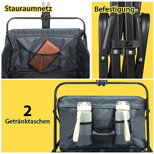 Sekey Bollerwagen Faltbar Gummireifen 200KG Schwerlast, Faltbarer Bollerwagen Geländetauglich, Klappbarer Handwagen Strand Camping Kinder Ultraleise Vollgummi 100L, StarkX 3114, Anthrazit – Bild 7