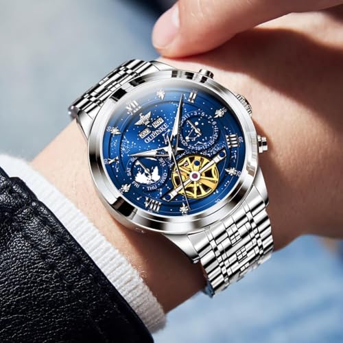 Image of OUPINKE Watch for Men Skeleton Self Winding Mechanical Automatic Luxury Dress Black Wrist Watch Waterproof Luminous Tungsten Sapphire Crystal