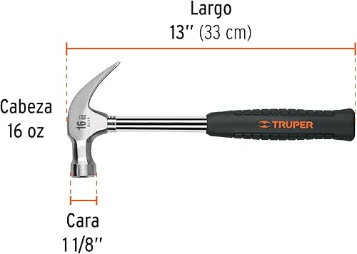 Miniatura 2 de TRUPER MTR-20X Martillo de encuadre con soporte magnético para clavos, mango de 20 onzas (20.00 oz) de 19 pulgadas (19.016 in)