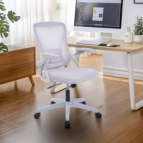 Office Chair Ergonomic Desk Chairs with Lumbar Support Mesh Computer Chair with Flip-up Armrests Comfy High Back Support Rolling Swivel Executive Task Chair for Home Office Grey