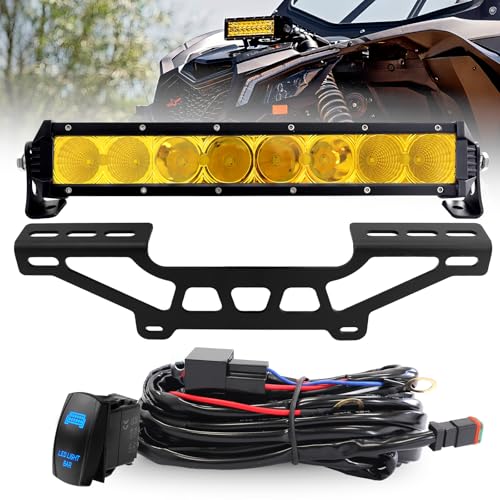 Beatto Can Am X3 Yellow Shock Tower Light Bar with Mount Bracket 60W 6000LM Light Bar Kit with Rocker Switch Wiring Harness Compatible with Can-Am Maverick X3 & X3 Max X RS Turbo R