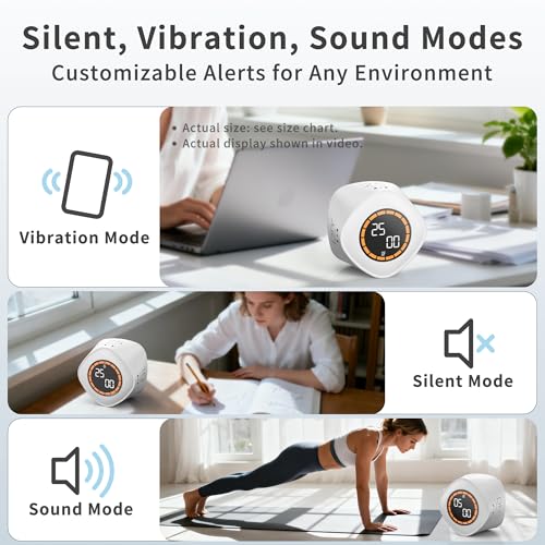 Image of VEWINGL Cube Productivity Timer, 25 /5 /10 /45 Min Presets, Desk Flip Timer for Pomodoro Study Sessions, Vibration & Custom Modes for ADHD, Work, Study & Kitchen (White)