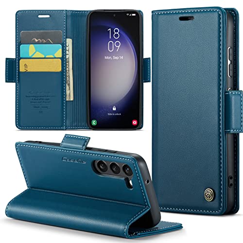 Samsung Galaxy S23+ Plus 5G Wallet Case with [RFID Blocking] Card Holder Magnetic Kickstand,Leather Flip Protective Case Wallet for Samsung Galaxy S23+ Plus 5G 6.6 Inch -Blue