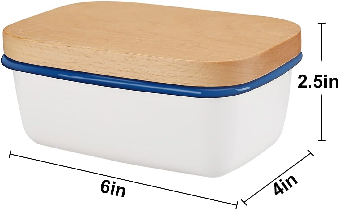 Flash Deals - 60% OFF Butter Dish, Butter Keeper Container with Beech Wooden Lid, Perfect for 2 Sticks of Butter, Pure White 6”×4”×2.5”