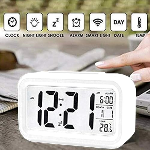 Image of Casa Copenhagen Digital Alarm Clock Table Clock for Students, Home, Office, Corporate with Automatic Sensor, Date & Temperature - White